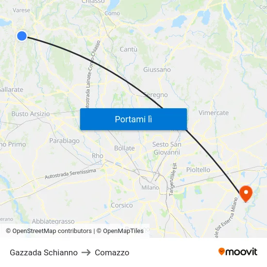 Gazzada Schianno to Comazzo map