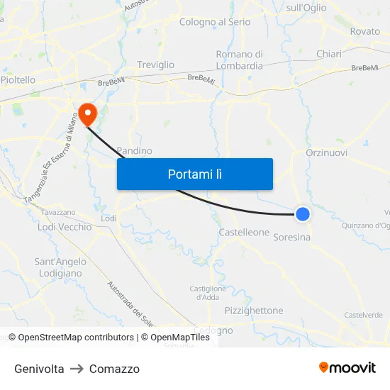 Genivolta to Comazzo map