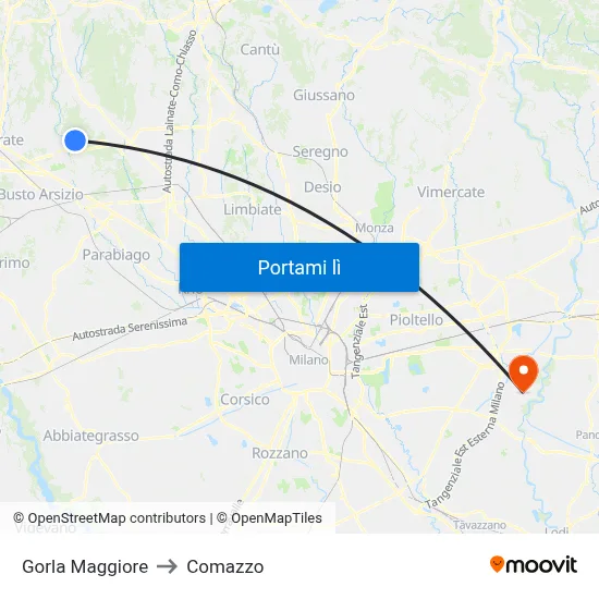 Gorla Maggiore to Comazzo map