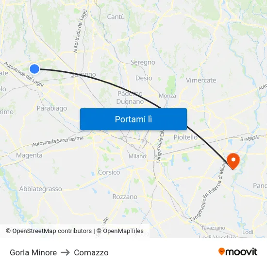 Gorla Minore to Comazzo map