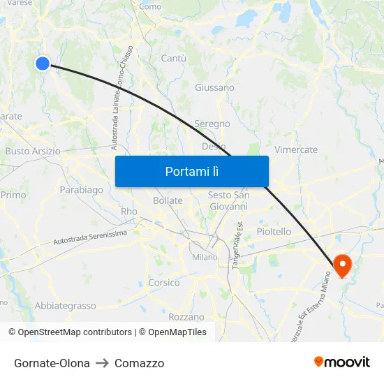 Gornate-Olona to Comazzo map