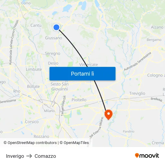 Inverigo to Comazzo map