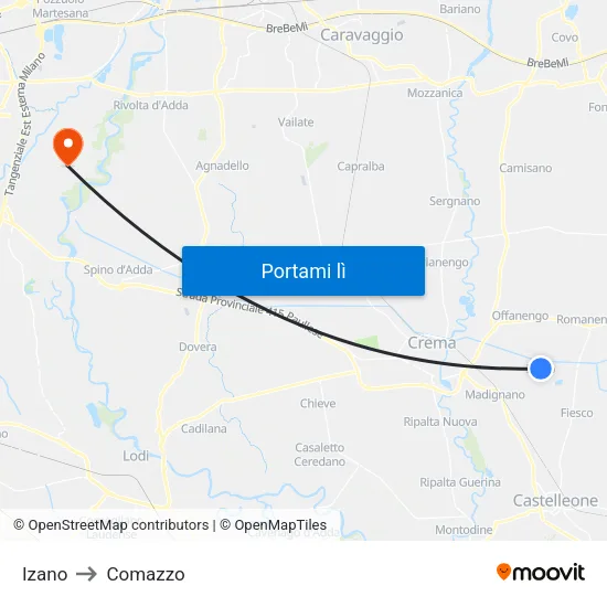 Izano to Comazzo map
