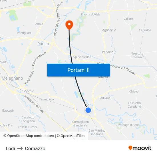 Lodi to Comazzo map