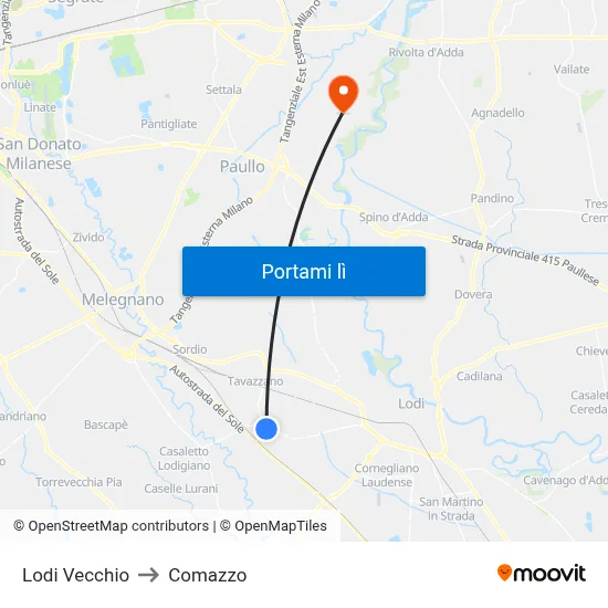 Lodi Vecchio to Comazzo map