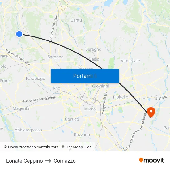 Lonate Ceppino to Comazzo map