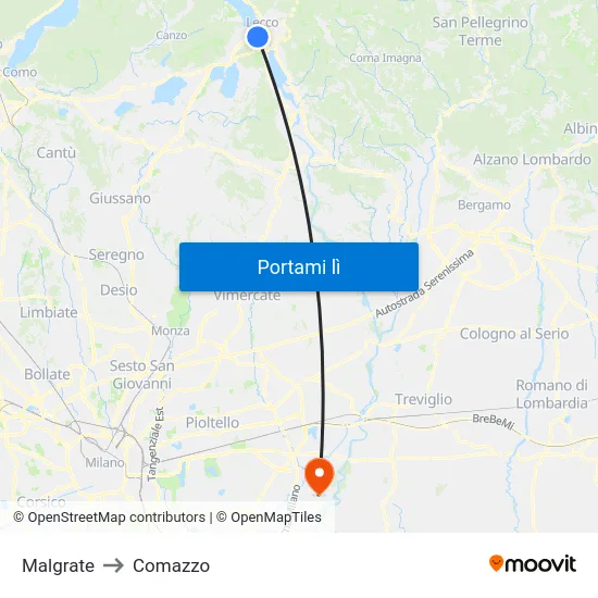Malgrate to Comazzo map