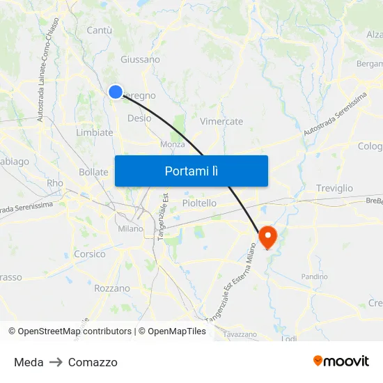 Meda to Comazzo map