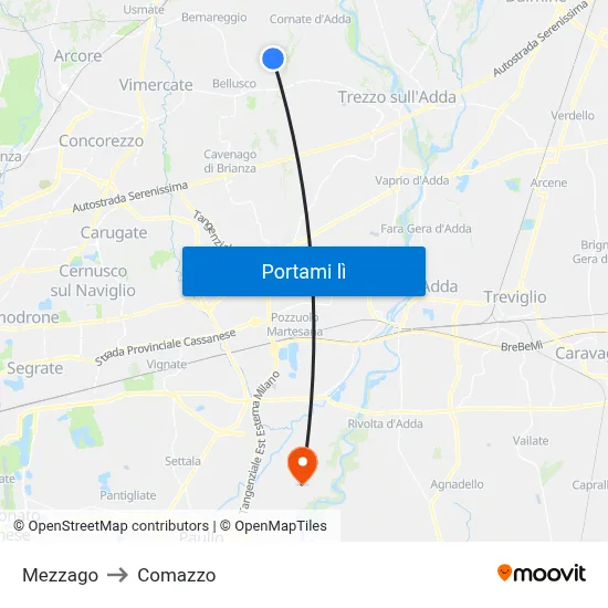 Mezzago to Comazzo map