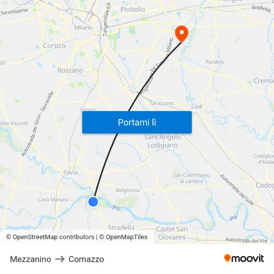 Mezzanino to Comazzo map