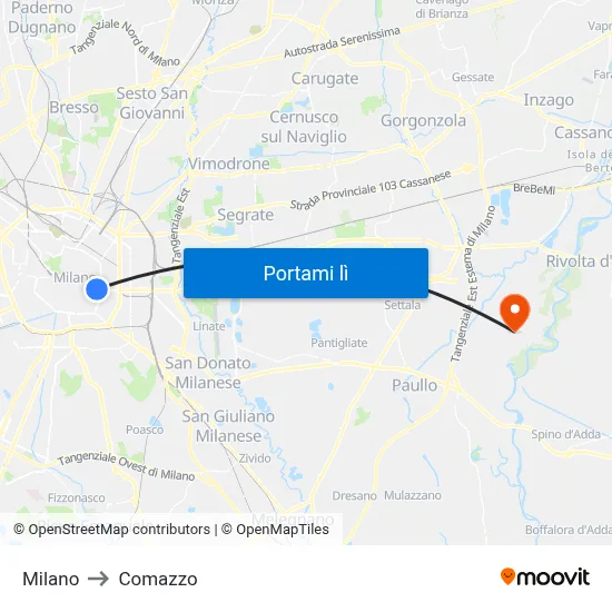 Milano to Comazzo map