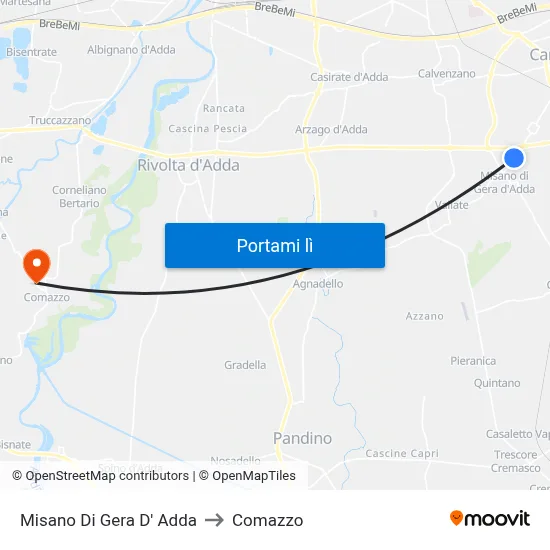 Misano Di Gera D' Adda to Comazzo map