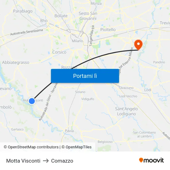 Motta Visconti to Comazzo map