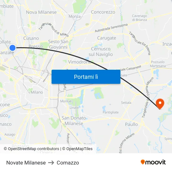 Novate Milanese to Comazzo map
