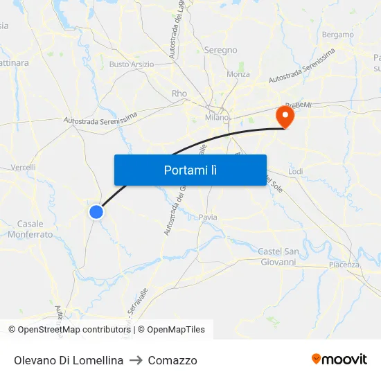 Olevano Di Lomellina to Comazzo map