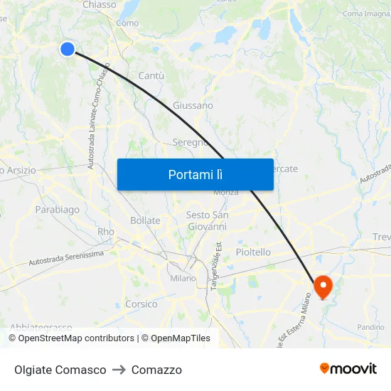 Olgiate Comasco to Comazzo map
