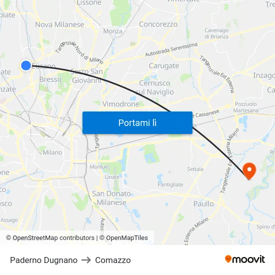 Paderno Dugnano to Comazzo map