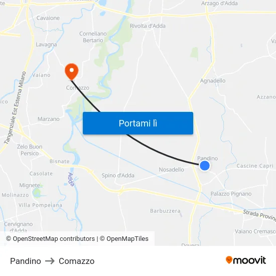 Pandino to Comazzo map