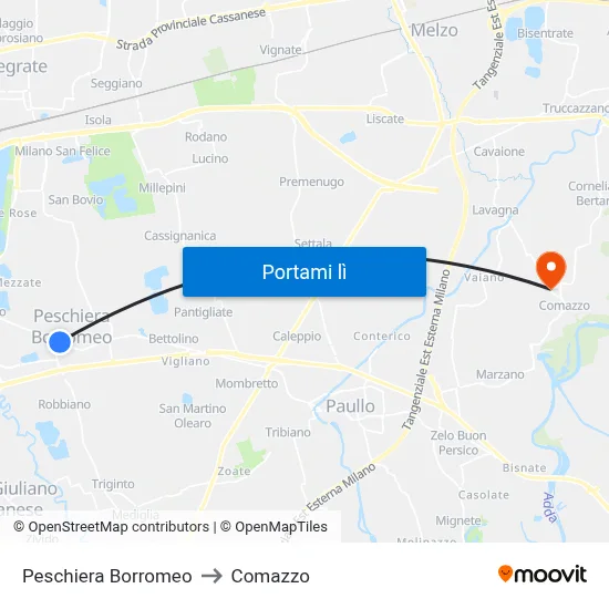 Peschiera Borromeo to Comazzo map