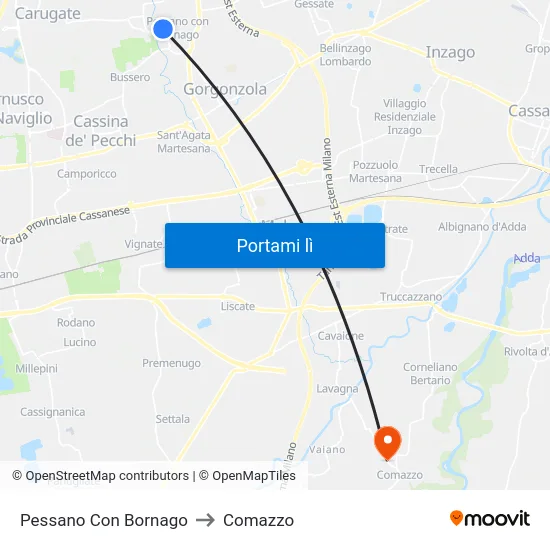 Pessano Con Bornago to Comazzo map