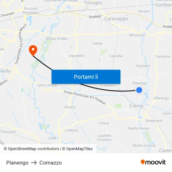 Pianengo to Comazzo map