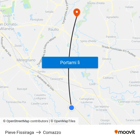 Pieve Fissiraga to Comazzo map