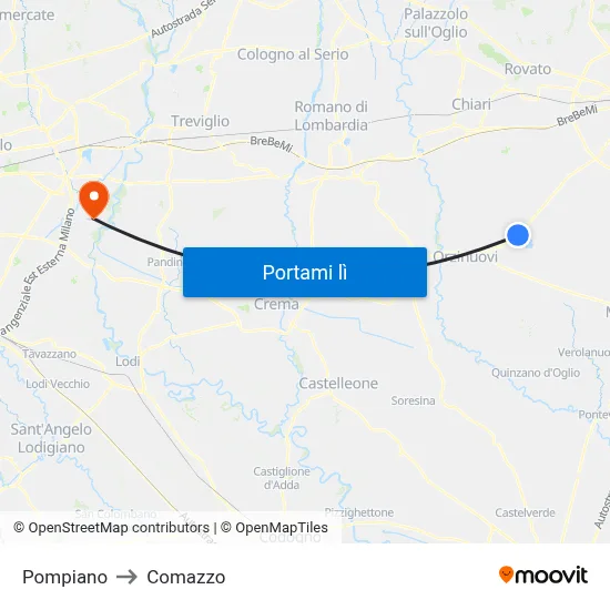 Pompiano to Comazzo map
