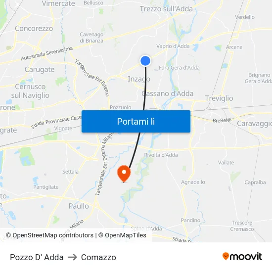 Pozzo D' Adda to Comazzo map