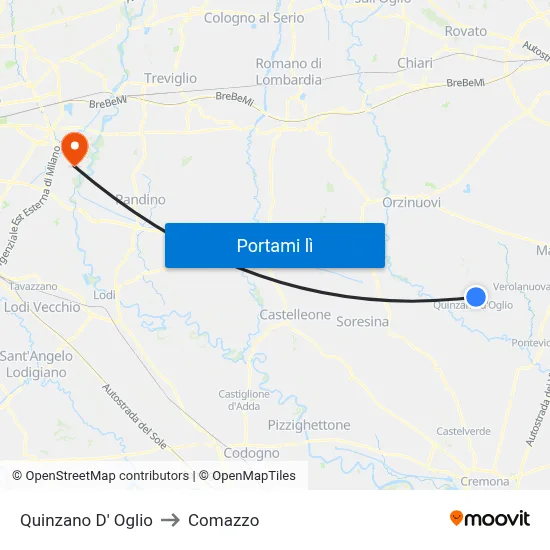 Quinzano D' Oglio to Comazzo map