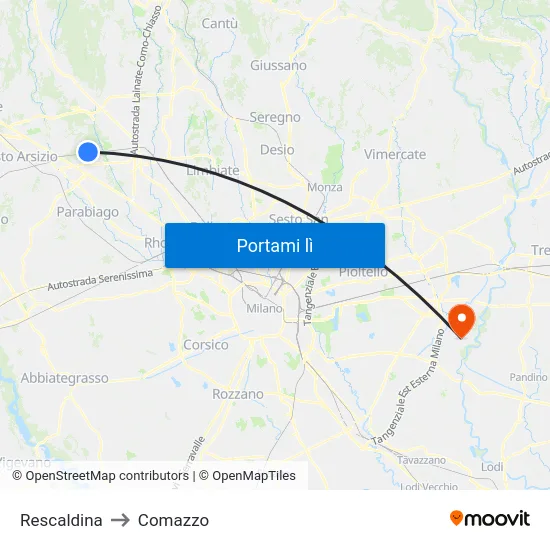 Rescaldina to Comazzo map