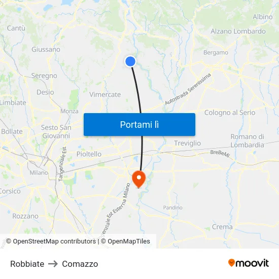 Robbiate to Comazzo map