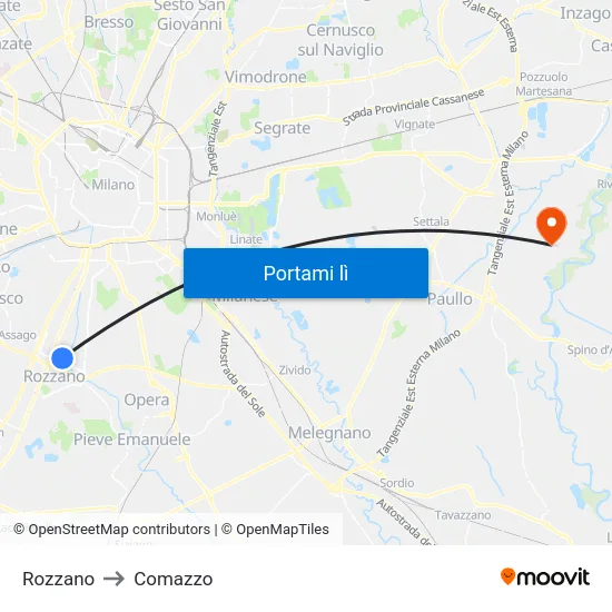 Rozzano to Comazzo map