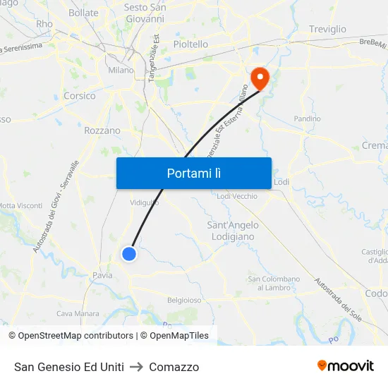 San Genesio Ed Uniti to Comazzo map