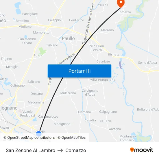 San Zenone Al Lambro to Comazzo map