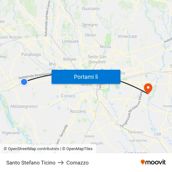 Santo Stefano Ticino to Comazzo map