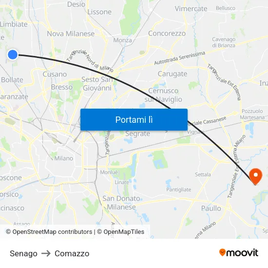 Senago to Comazzo map