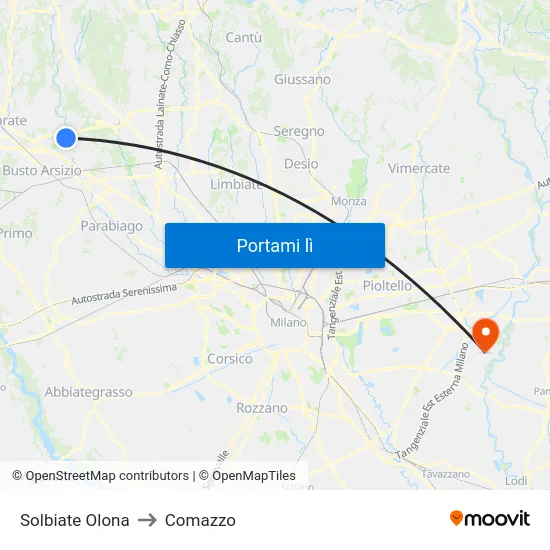 Solbiate Olona to Comazzo map