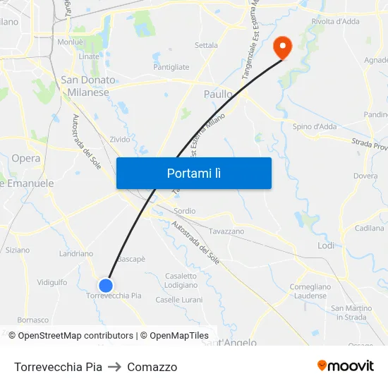 Torrevecchia Pia to Comazzo map