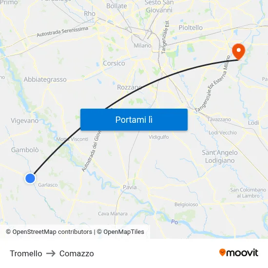 Tromello to Comazzo map