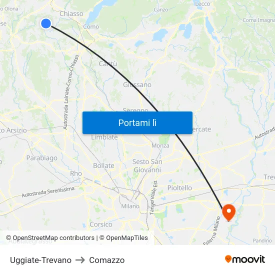Uggiate-Trevano to Comazzo map