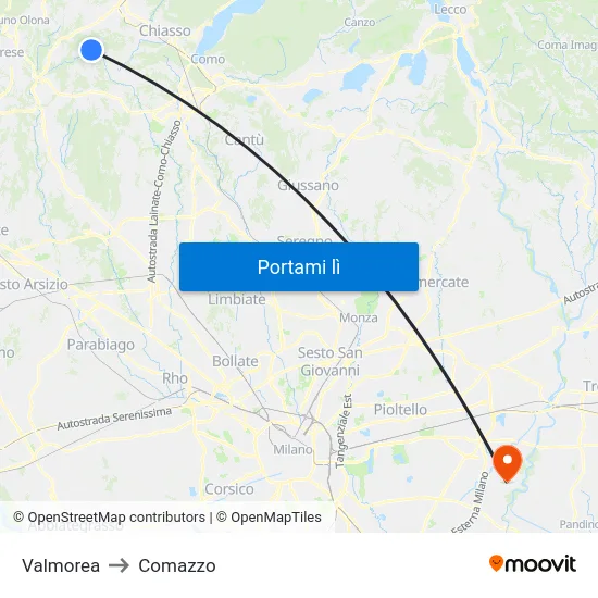 Valmorea to Comazzo map
