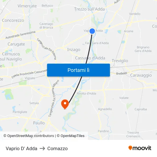 Vaprio D' Adda to Comazzo map