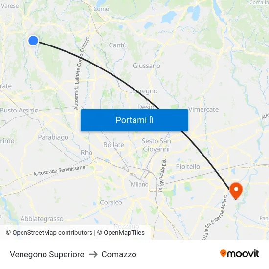 Venegono Superiore to Comazzo map