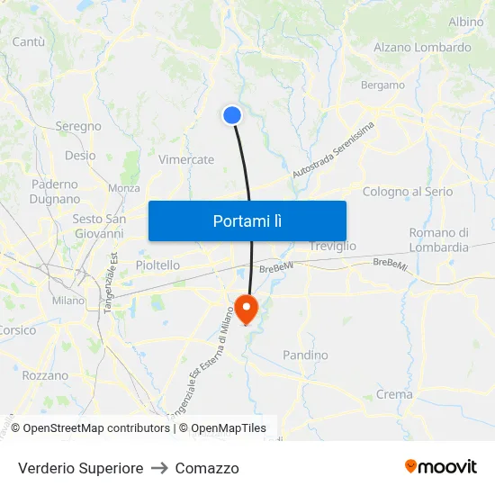 Verderio Superiore to Comazzo map