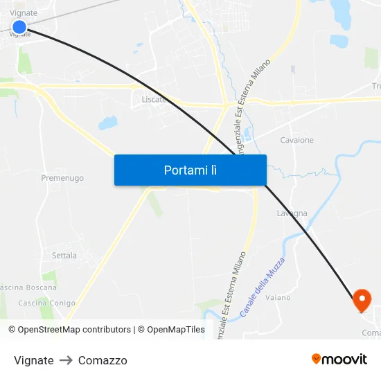 Vignate to Comazzo map