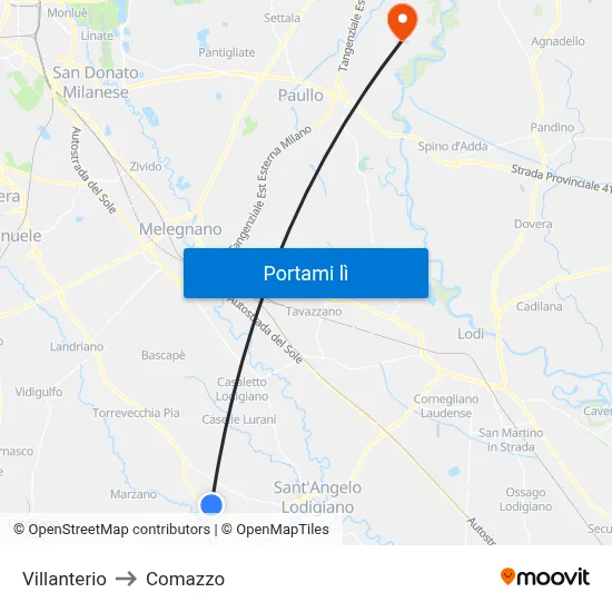 Villanterio to Comazzo map