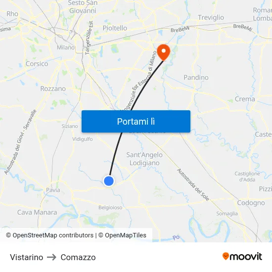 Vistarino to Comazzo map