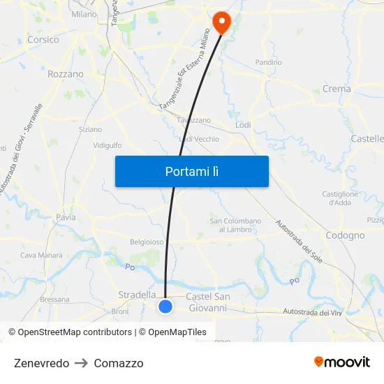 Zenevredo to Comazzo map