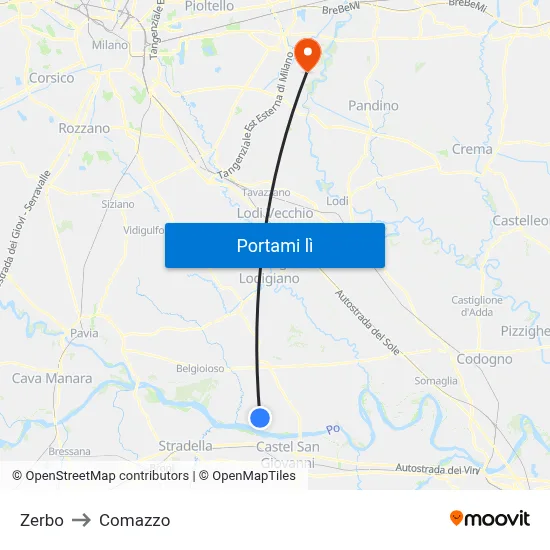 Zerbo to Comazzo map