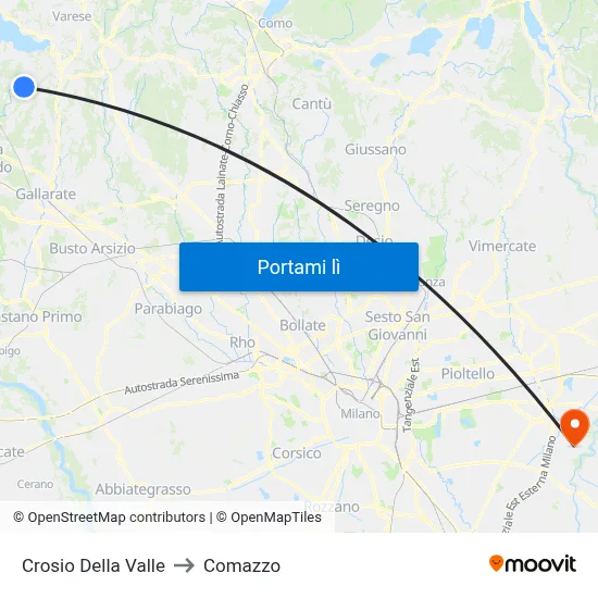 Crosio Della Valle to Comazzo map